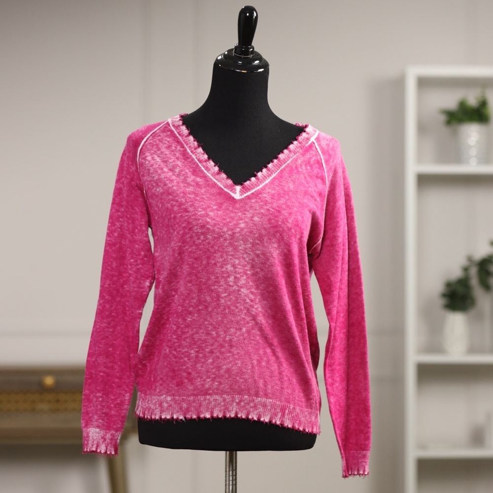 🆕 Minnie Rose Cashmere Blend Vibrant Pink V-Neck Sweater